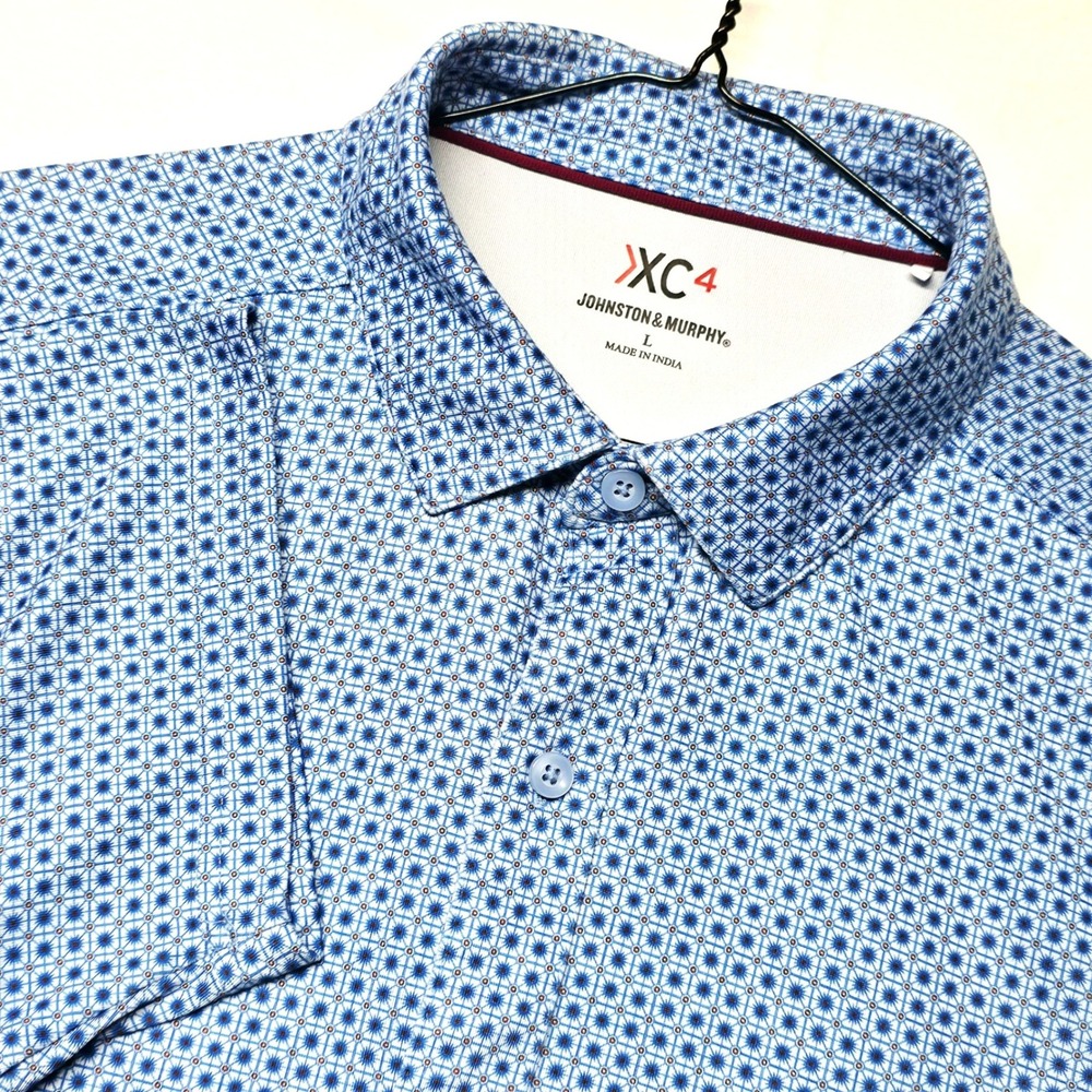 Johnston & Murphy Shirt Men's L Blue XC4 Geometric SS Button Down 74-5674